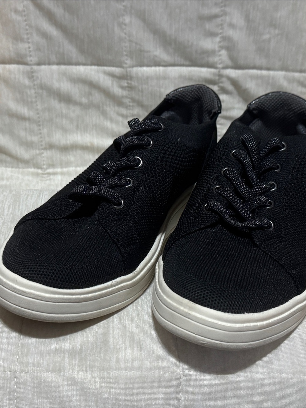 Life Stride Black Knit Lace-Up Sneakers with White Sole
